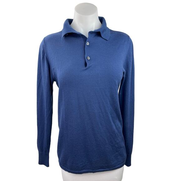 Aspesi Women's 100% Wool Blue Long Sleeve Collared Casual Polo Shirt Top Size M - Picture 1 of 4